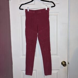 AMP Fade Wash Burgundy Ribbed Leggings XS